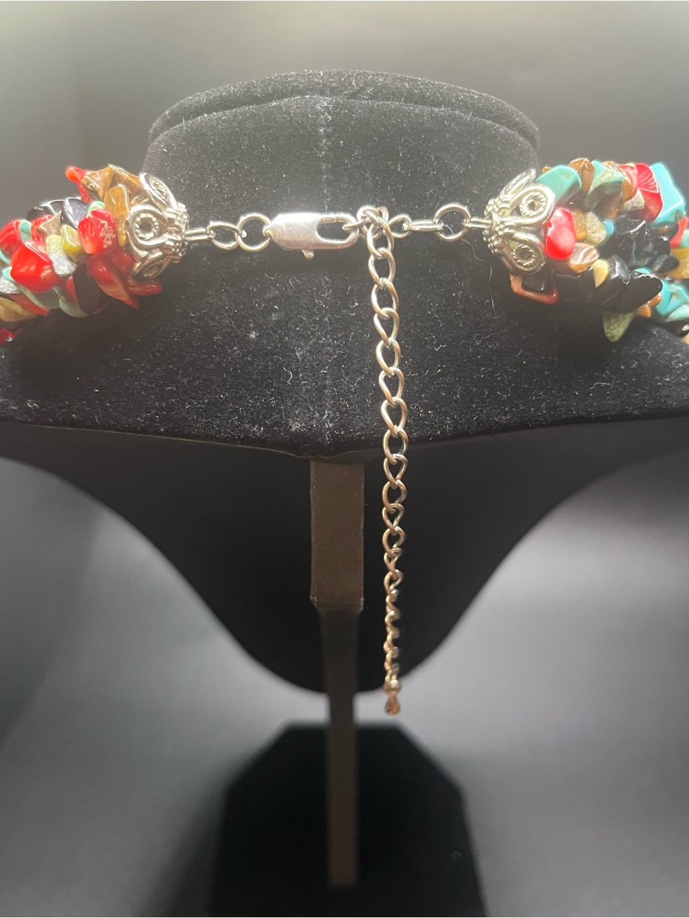 Multi Strand Gemstone Chip Necklace Turquoise Coral Tiger Eye Boho - Picture 4 of 10